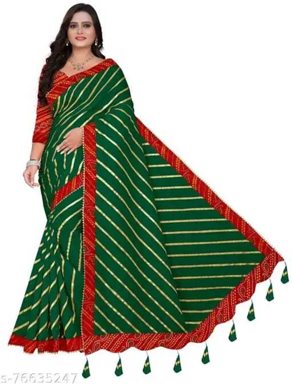 Green_Silk_Blend_Floral_Print_Wedding_And_Festive_Leheria_Pure_Saree_With_unstitched_Blouse
