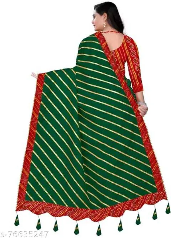 Green_Silk_Blend_Floral_Print_Wedding_And_Festive_Leheria_Pure_Saree_With_unstitched_Blouse