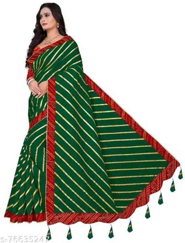 Green_Silk_Blend_Floral_Print_Wedding_And_Festive_Leheria_Pure_Saree_With_unstitched_Blouse