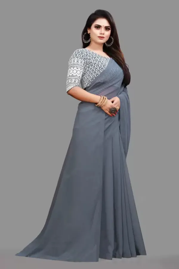 Grey_Georgette_Solid/Plain_Party_And_Festive_Bollywood_Pure_Saree_With_unstitched_Blouse