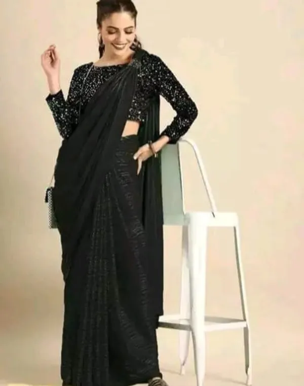 Black_Designer_Fancy_Chiffon_Saree_With_Sequance_Blouse_Piece