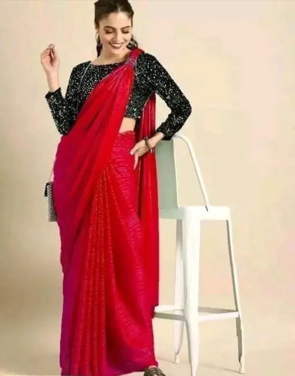 Red_Designer_Fancy_Chiffon_Saree_With_Sequance_Blouse_Piece