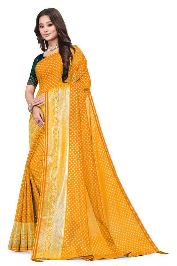 Yellow_Designer_Fancy_Foil_Print_Patola_Saree_With_Embrodary_Blouse_Piece