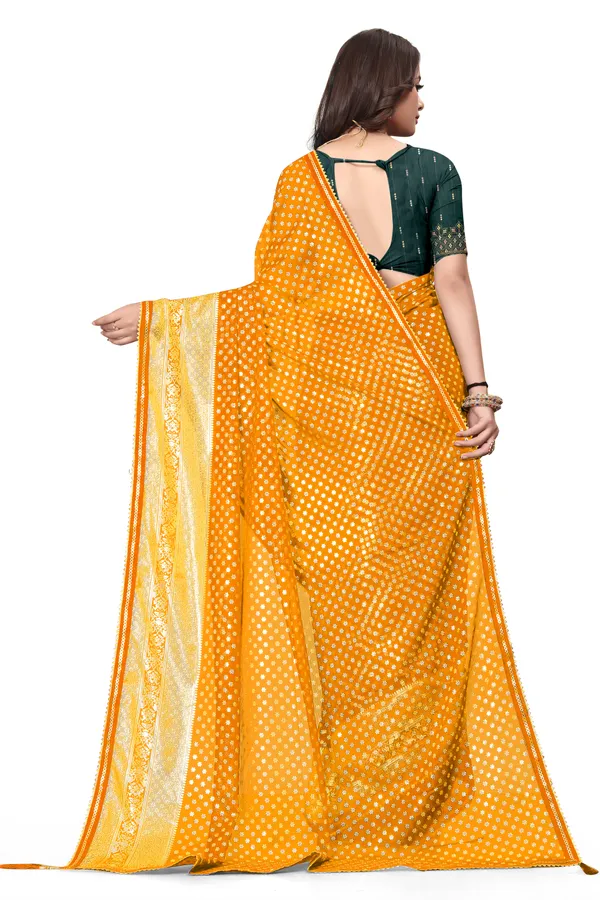 Yellow_Designer_Fancy_Foil_Print_Patola_Saree_With_Embrodary_Blouse_Piece
