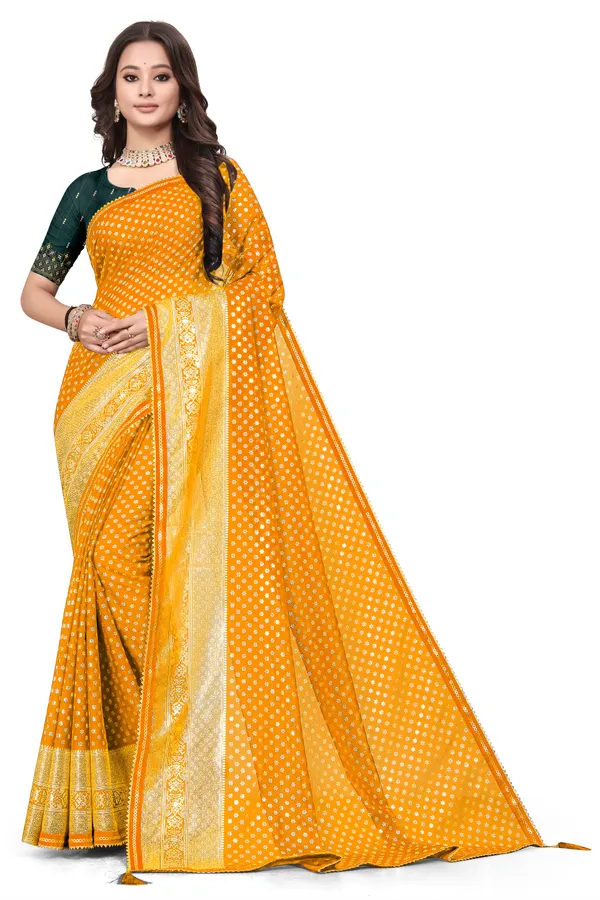 Yellow_Designer_Fancy_Foil_Print_Patola_Saree_With_Embrodary_Blouse_Piece
