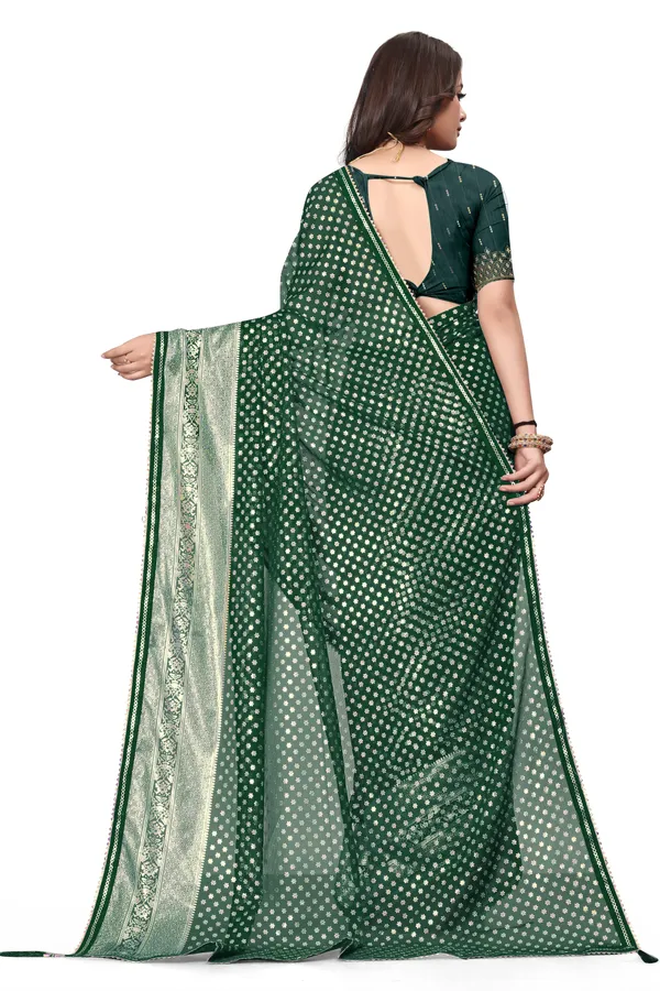 Green_Designer_Fancy_Foil_Print_Patola_Saree_With_Embrodary_Blouse_Piece