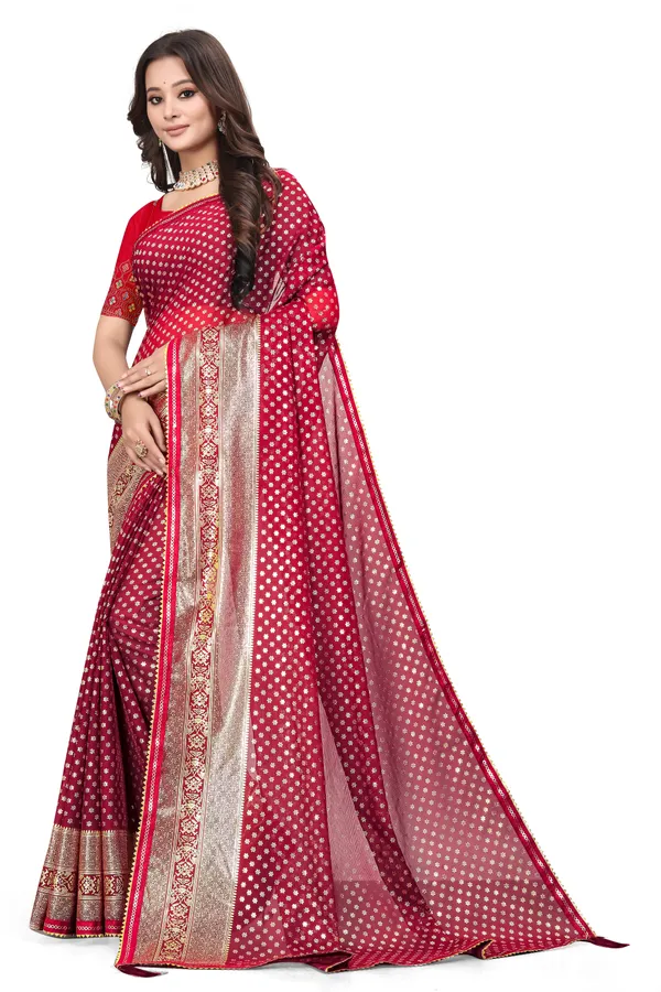 Red_Designer_Fancy_Foil_Print_Patola_Saree_With_Embrodary_Blouse_Piece