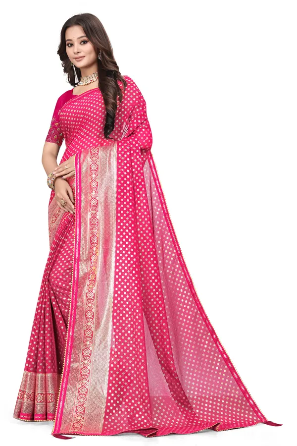 Pink_Designer_Fancy_Foil_Print_Patola_Saree_With_Embrodary_Blouse_Piece