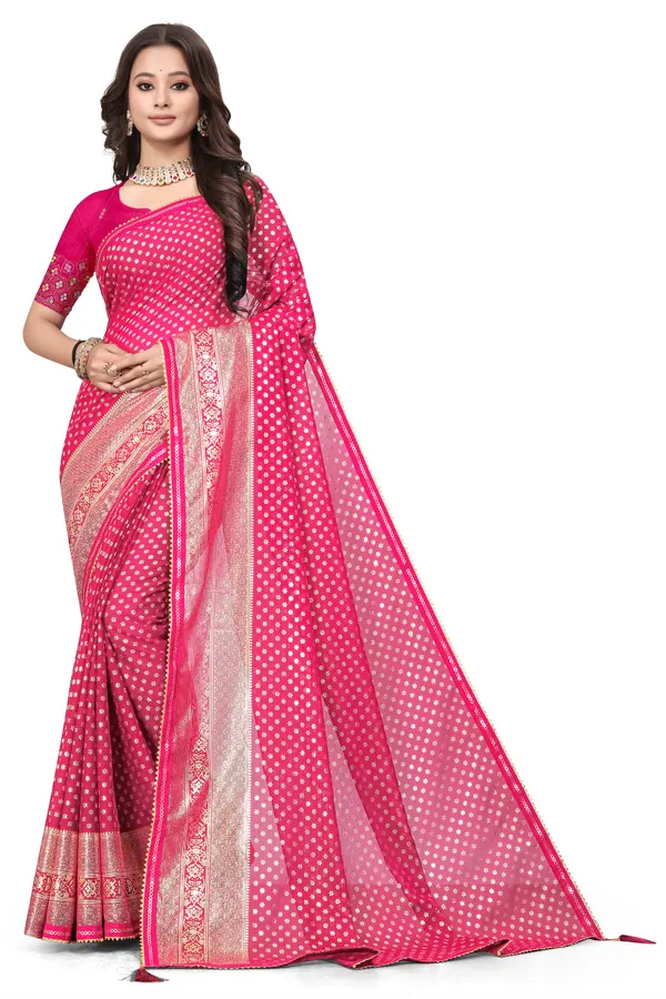 Pink_Designer_Fancy_Foil_Print_Patola_Saree_With_Embrodary_Blouse_Piece