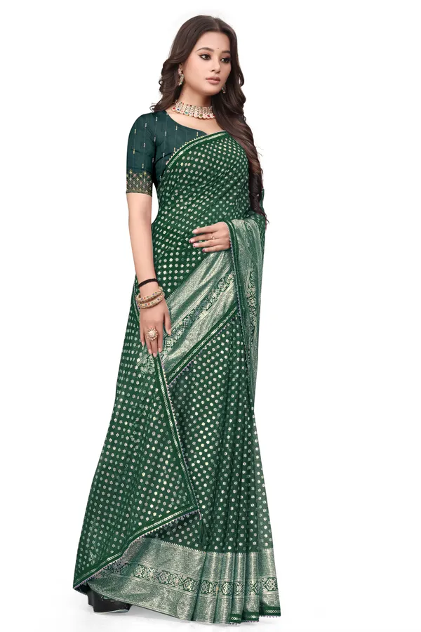 Green_Designer_Fancy_Foil_Print_Patola_Saree_With_Embrodary_Blouse_Piece
