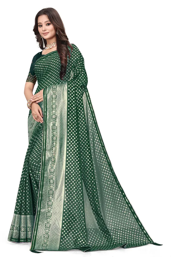 Green_Designer_Fancy_Foil_Print_Patola_Saree_With_Embrodary_Blouse_Piece