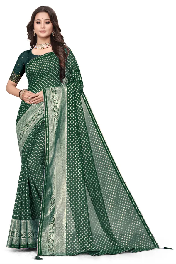 Green_Designer_Fancy_Foil_Print_Patola_Saree_With_Embrodary_Blouse_Piece