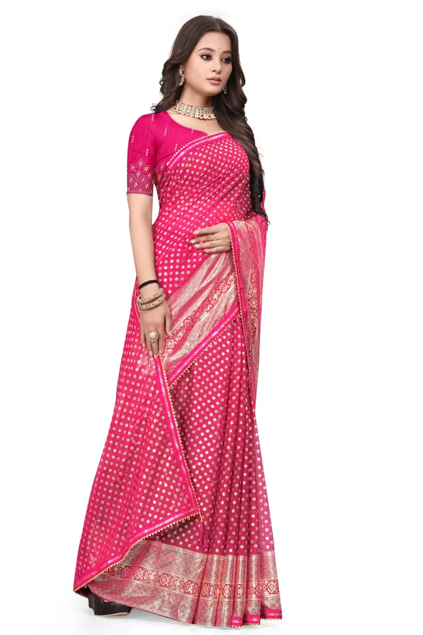 Pink_Designer_Fancy_Foil_Print_Patola_Saree_With_Embrodary_Blouse_Piece