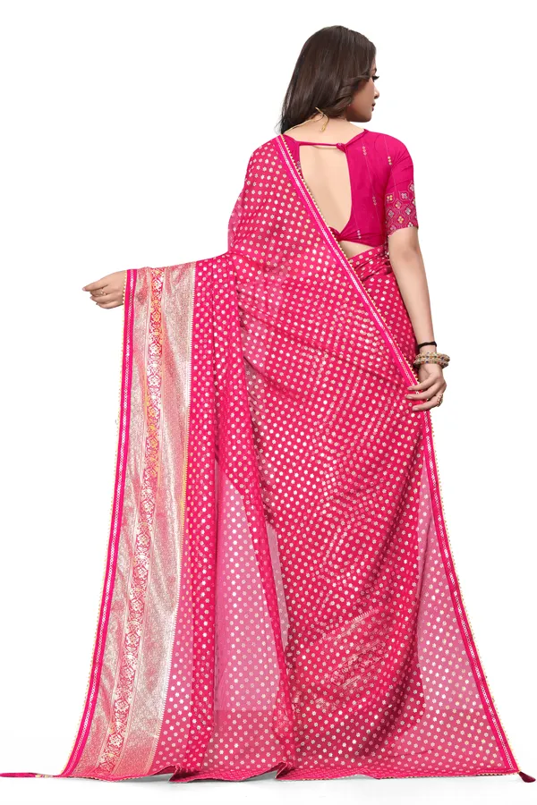 Pink_Designer_Fancy_Foil_Print_Patola_Saree_With_Embrodary_Blouse_Piece