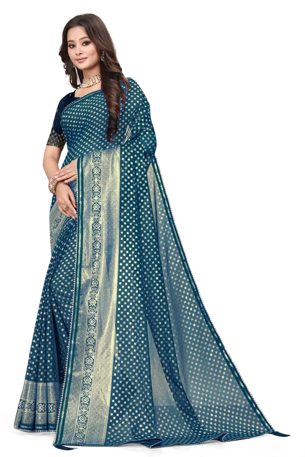 Teal_Designer_Fancy_Foil_Print_Patola_Saree_With_Embrodary_Blouse_Piece
