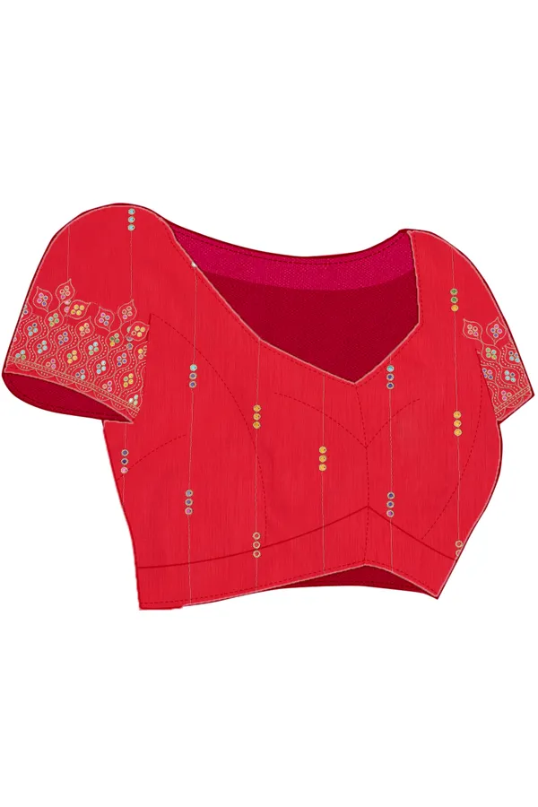 Red_Designer_Fancy_Foil_Print_Patola_Saree_With_Embrodary_Blouse_Piece