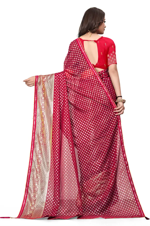Red_Designer_Fancy_Foil_Print_Patola_Saree_With_Embrodary_Blouse_Piece