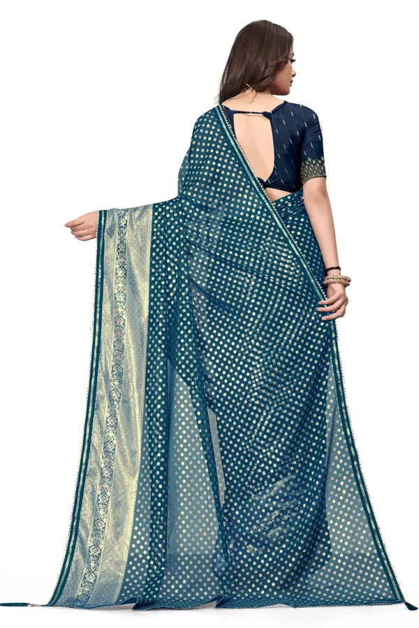Teal_Designer_Fancy_Foil_Print_Patola_Saree_With_Embrodary_Blouse_Piece