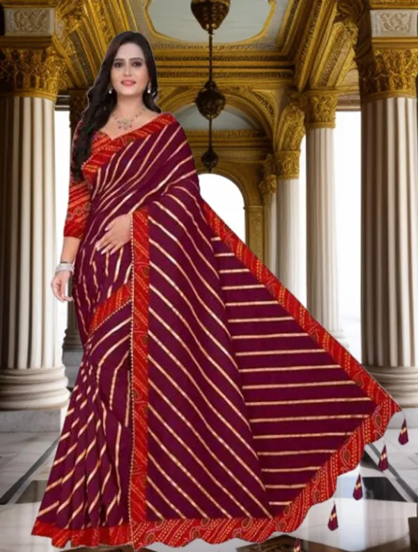 Purple_Silk_Blend_Floral_Print_Wedding_And_Festive_Leheria_Pure_Saree_With_unstitched_Blouse