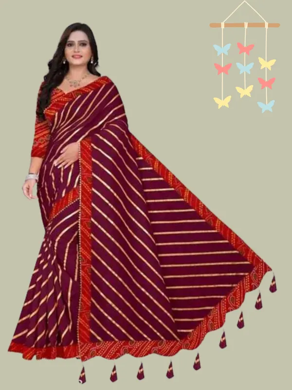 Purple_Silk_Blend_Floral_Print_Wedding_And_Festive_Leheria_Pure_Saree_With_unstitched_Blouse