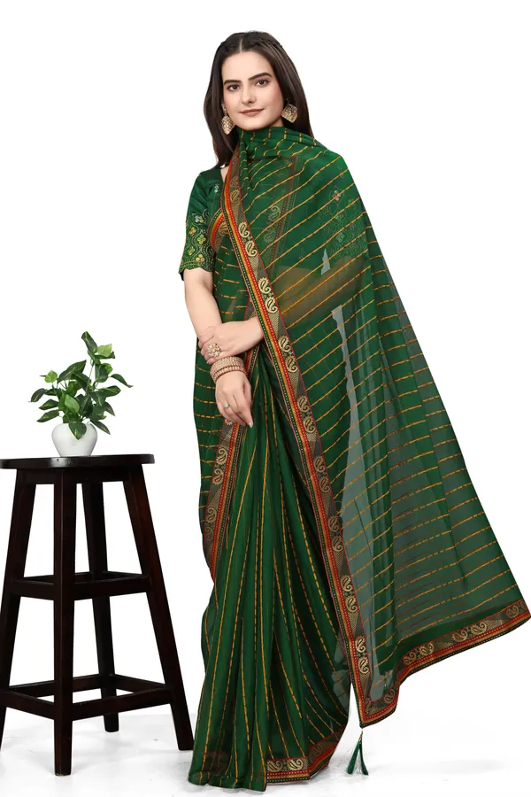 Green_Jacquard_Printed_Casual_Banarasi_Synthetic_Saree_With_unstitched_Blouse