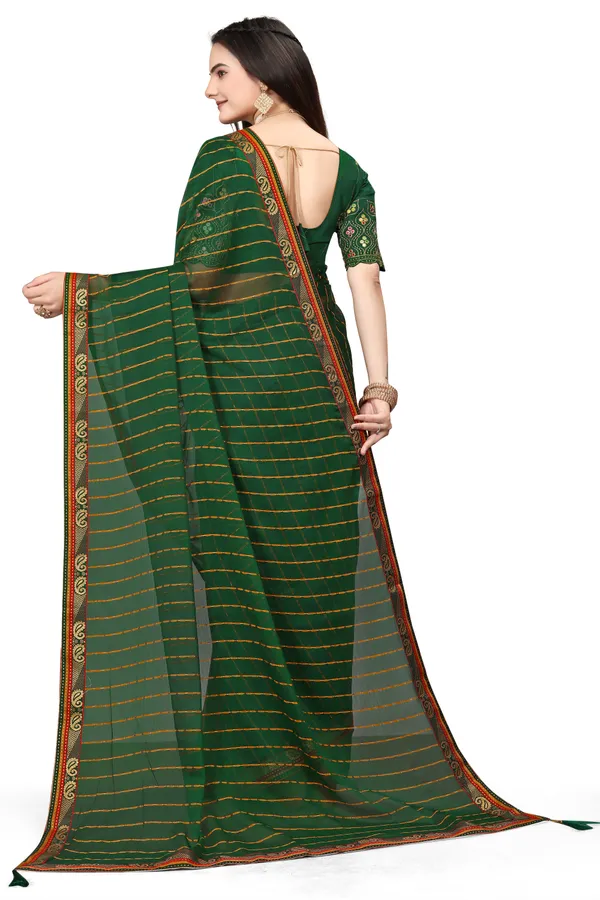 Green_Jacquard_Printed_Casual_Banarasi_Synthetic_Saree_With_unstitched_Blouse
