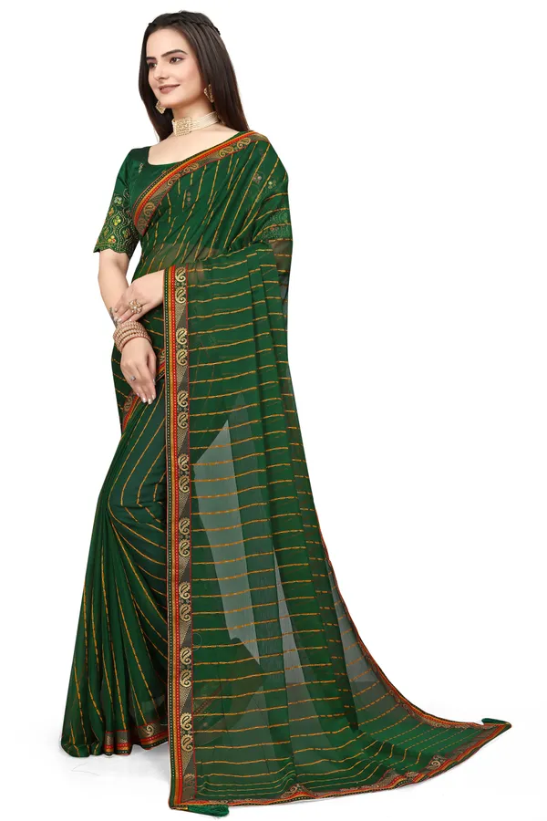 Green_Jacquard_Printed_Casual_Banarasi_Synthetic_Saree_With_unstitched_Blouse