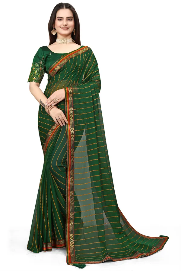 Green_Jacquard_Printed_Casual_Banarasi_Synthetic_Saree_With_unstitched_Blouse