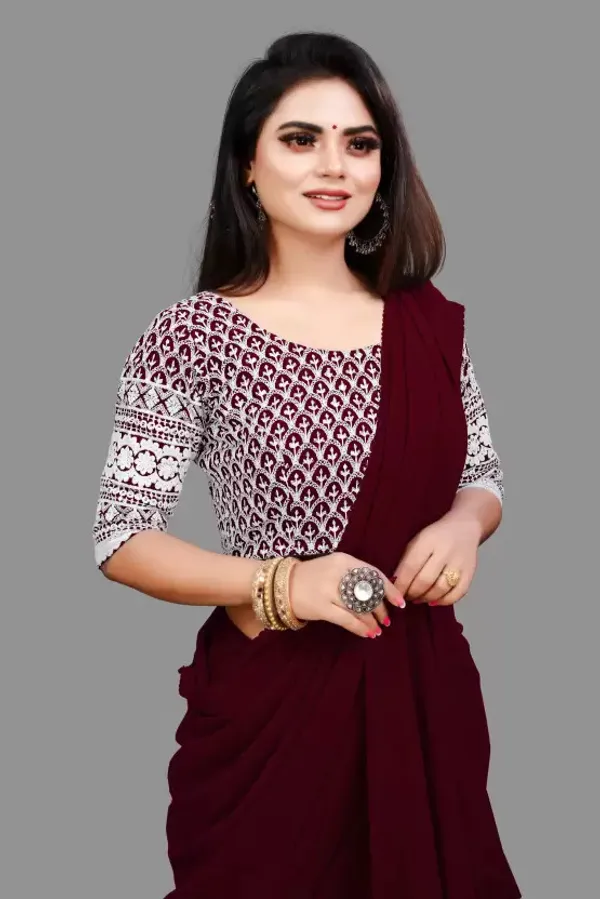 Maroon_Georgette_Solid/Plain_Party_And_Festive_Bollywood_Pure_Saree_With_unstitched_Blouse