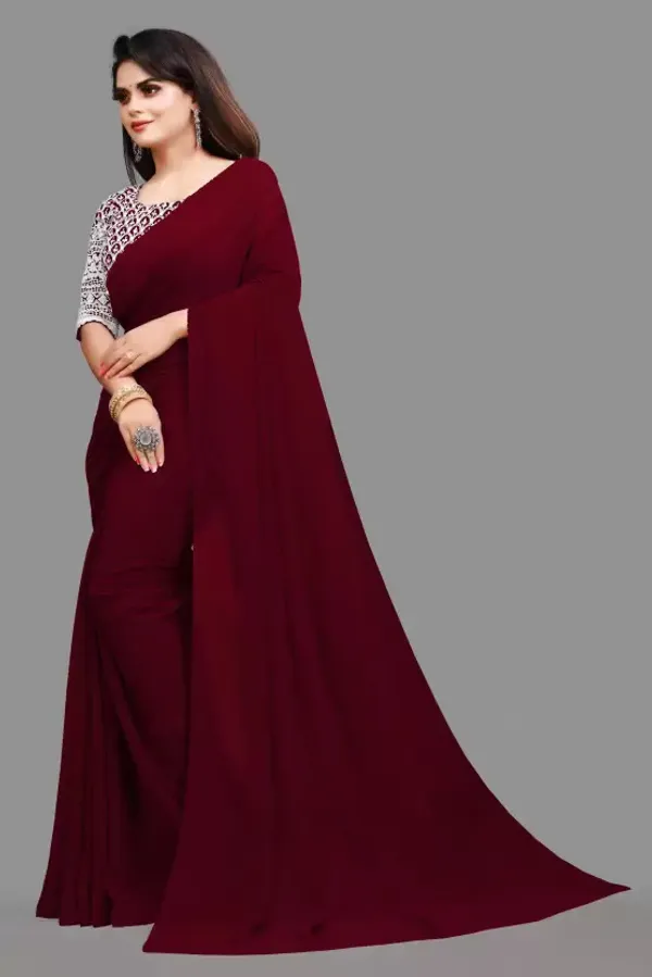 Maroon_Georgette_Solid/Plain_Party_And_Festive_Bollywood_Pure_Saree_With_unstitched_Blouse
