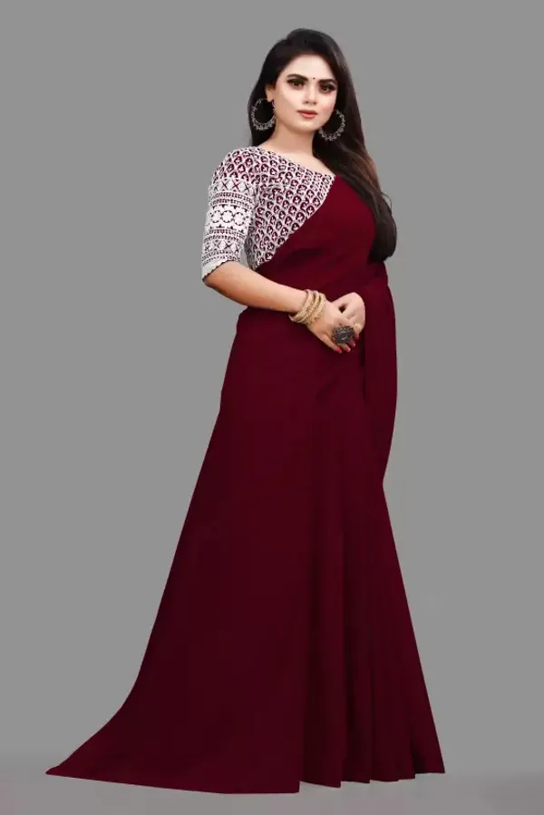 Maroon_Georgette_Solid/Plain_Party_And_Festive_Bollywood_Pure_Saree_With_unstitched_Blouse