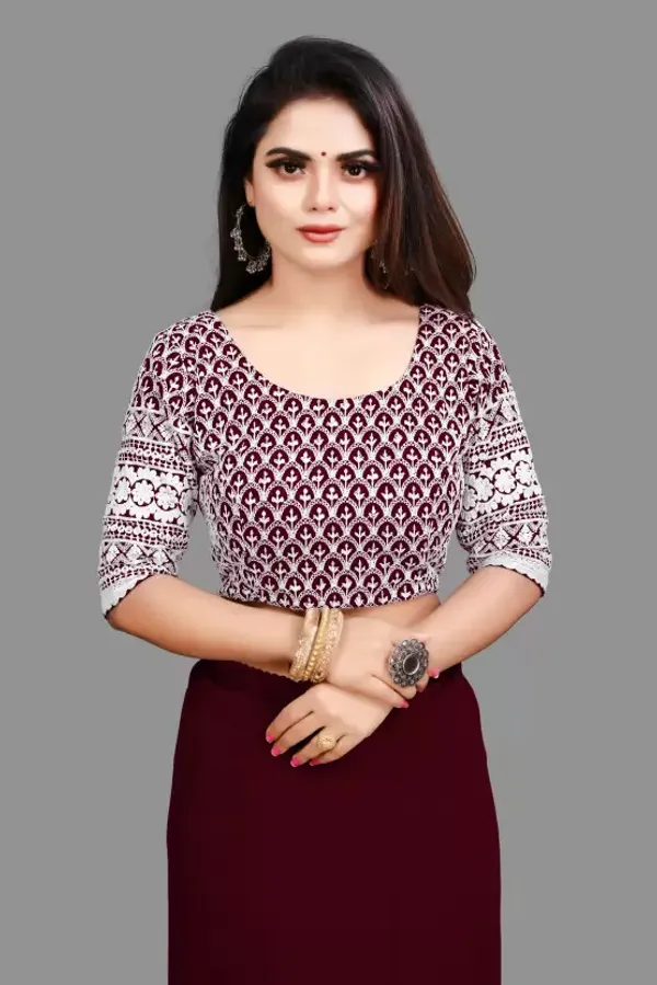 Maroon_Georgette_Solid/Plain_Party_And_Festive_Bollywood_Pure_Saree_With_unstitched_Blouse