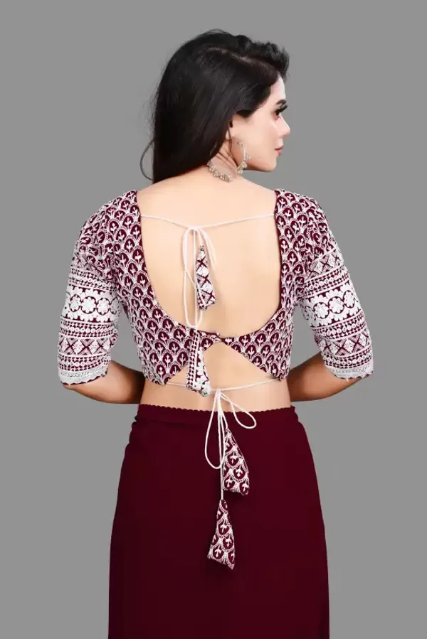 Maroon_Georgette_Solid/Plain_Party_And_Festive_Bollywood_Pure_Saree_With_unstitched_Blouse