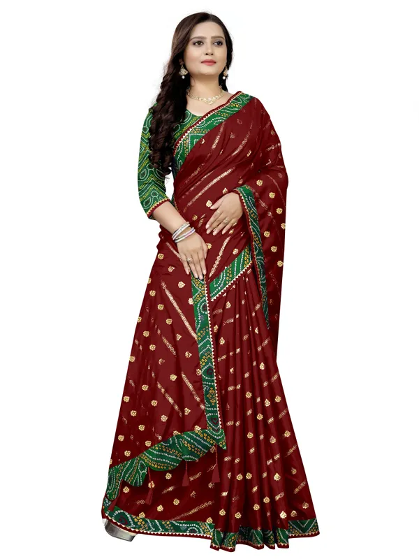 Maroon_Art_Silk_Printed_Party_And_Festive_Bandhani_Pure_Saree_With_unstitched_Blouse