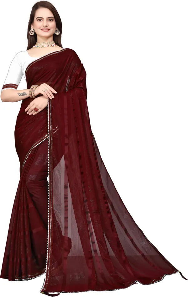 Maroon_Georgette_Solid/Plain_Party_And_Festive_Banarasi_Synthetic_Saree_With_unstitched_Blouse