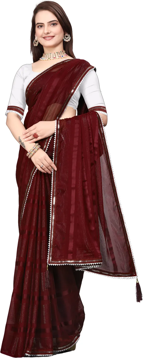 Maroon_Georgette_Solid/Plain_Party_And_Festive_Banarasi_Synthetic_Saree_With_unstitched_Blouse