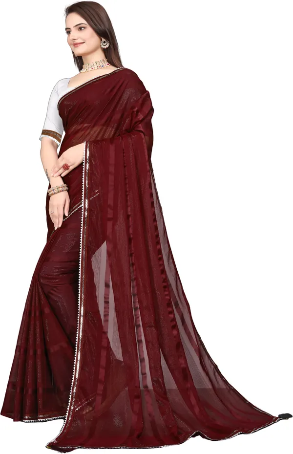 Maroon_Georgette_Solid/Plain_Party_And_Festive_Banarasi_Synthetic_Saree_With_unstitched_Blouse