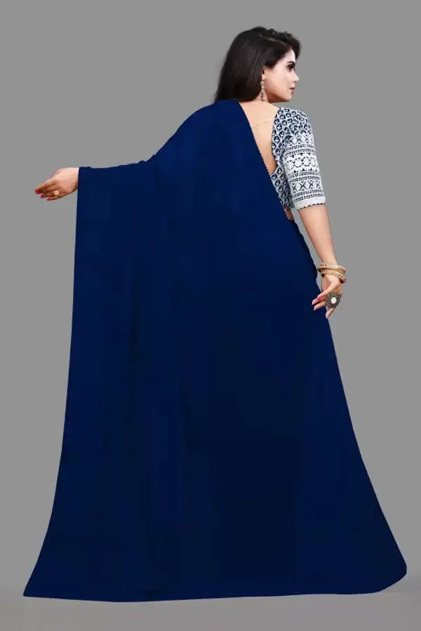 Dark_Blue_Georgette_Solid/Plain_Party_And_Festive_Bollywood_Pure_Saree_With_unstitched_Blouse