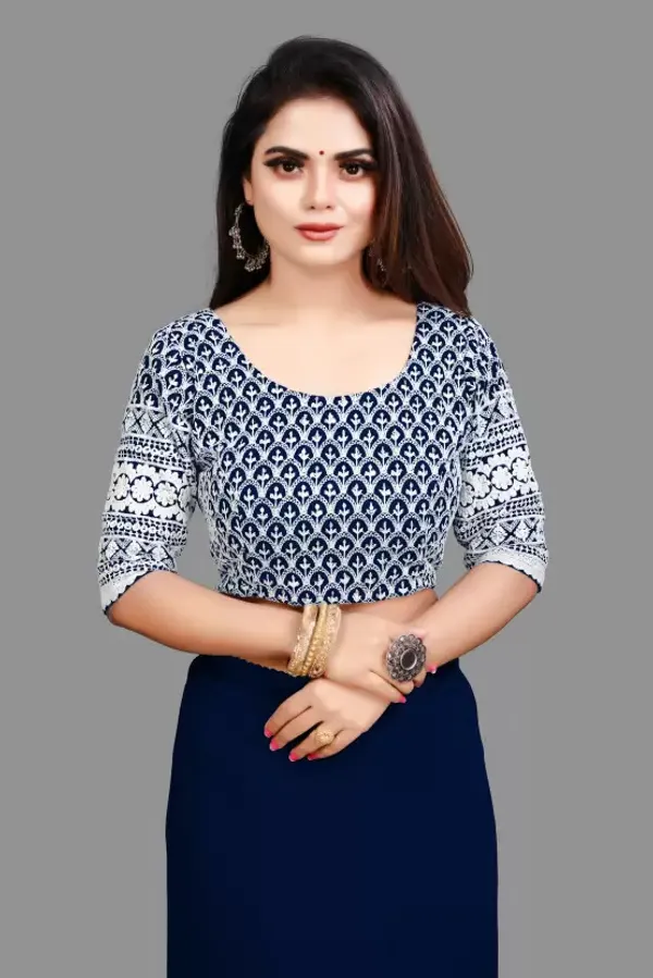 Dark_Blue_Georgette_Solid/Plain_Party_And_Festive_Bollywood_Pure_Saree_With_unstitched_Blouse