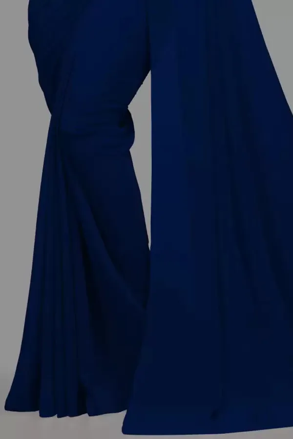 Dark_Blue_Georgette_Solid/Plain_Party_And_Festive_Bollywood_Pure_Saree_With_unstitched_Blouse