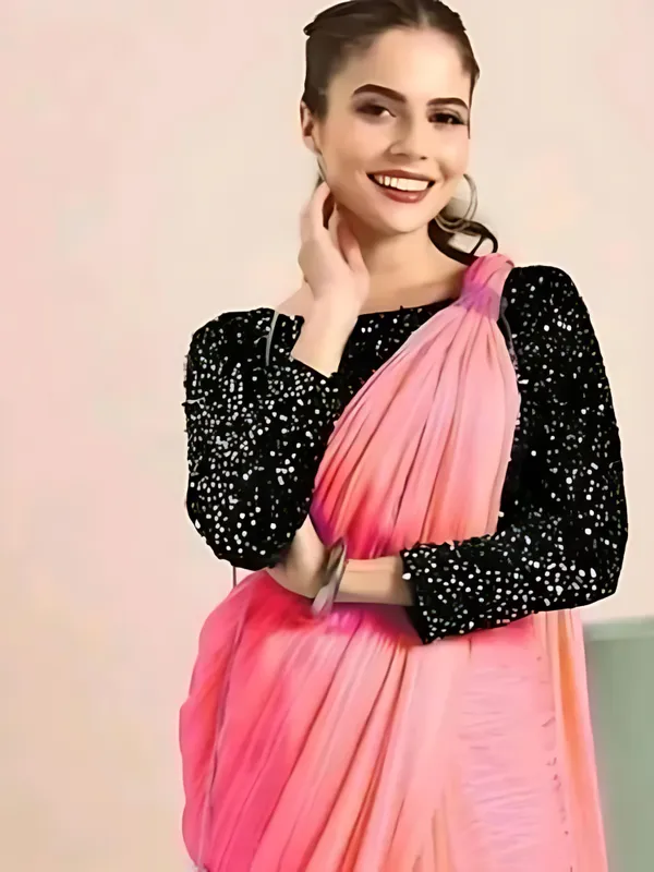 Peach_Designer_Fancy_Chiffon_Saree_With_Sequance_Blouse_Piece