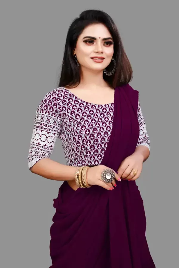 Purple_Georgette_Solid/Plain_Party_And_Festive_Bollywood_Pure_Saree_With_unstitched_Blouse