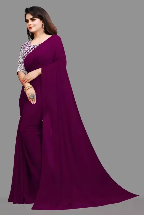 Purple_Georgette_Solid/Plain_Party_And_Festive_Bollywood_Pure_Saree_With_unstitched_Blouse