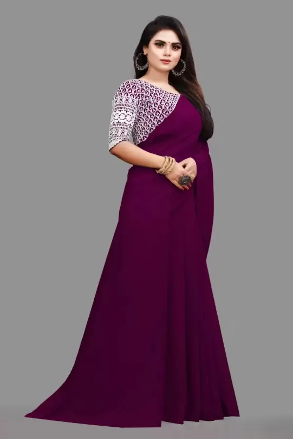 Purple_Georgette_Solid/Plain_Party_And_Festive_Bollywood_Pure_Saree_With_unstitched_Blouse