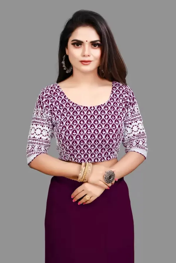 Purple_Georgette_Solid/Plain_Party_And_Festive_Bollywood_Pure_Saree_With_unstitched_Blouse