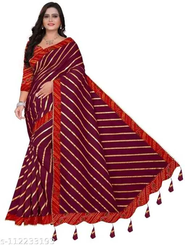 Purple_Silk_Blend_Floral_Print_Wedding_And_Festive_Leheria_Pure_Saree_With_unstitched_Blouse
