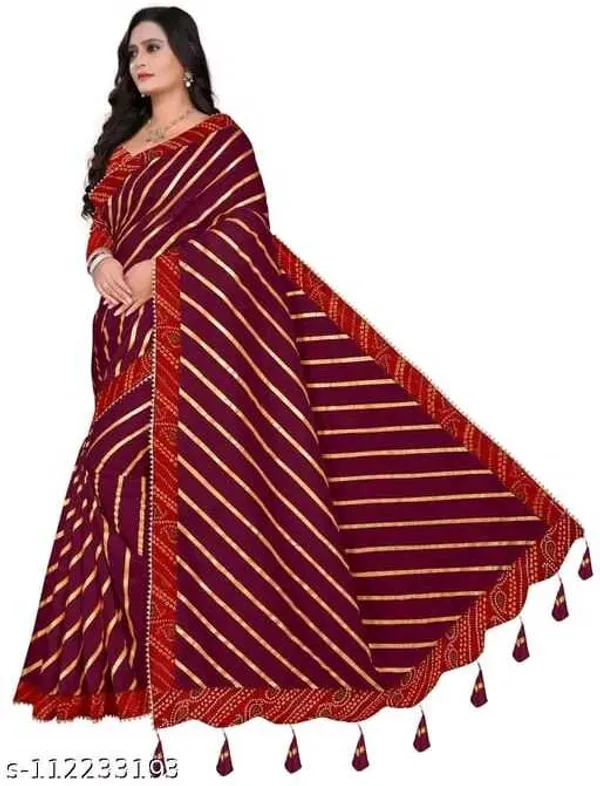 Purple_Silk_Blend_Floral_Print_Wedding_And_Festive_Leheria_Pure_Saree_With_unstitched_Blouse