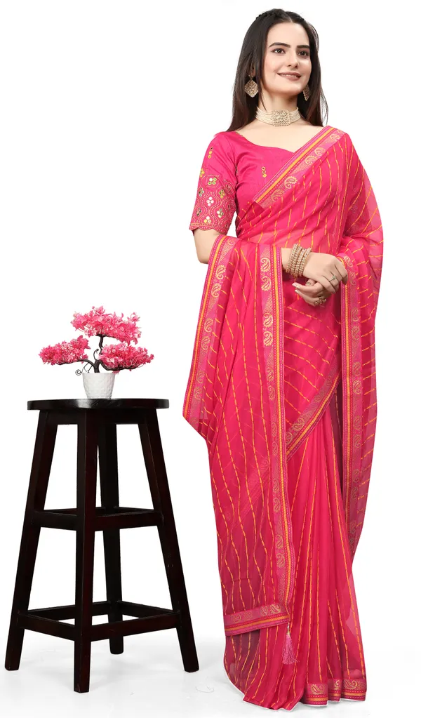 Pink_Jacquard_Printed_Casual_Banarasi_Synthetic_Saree_With_unstitched_Blouse