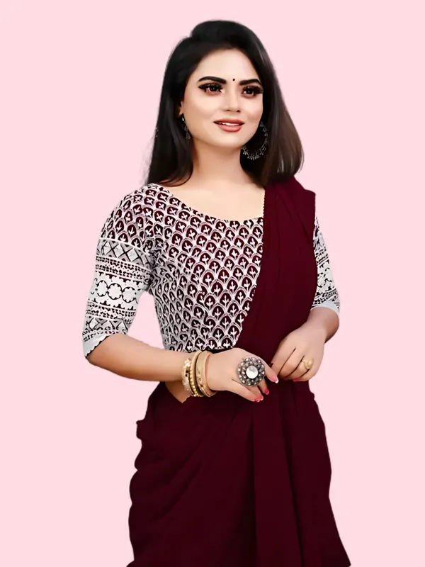 Maroon_Georgette_Solid/Plain_Party_And_Festive_Bollywood_Pure_Saree_With_unstitched_Blouse