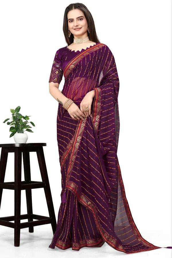 Purple_Jacquard_Printed_Casual_Banarasi_Synthetic_Saree_With_unstitched_Blouse